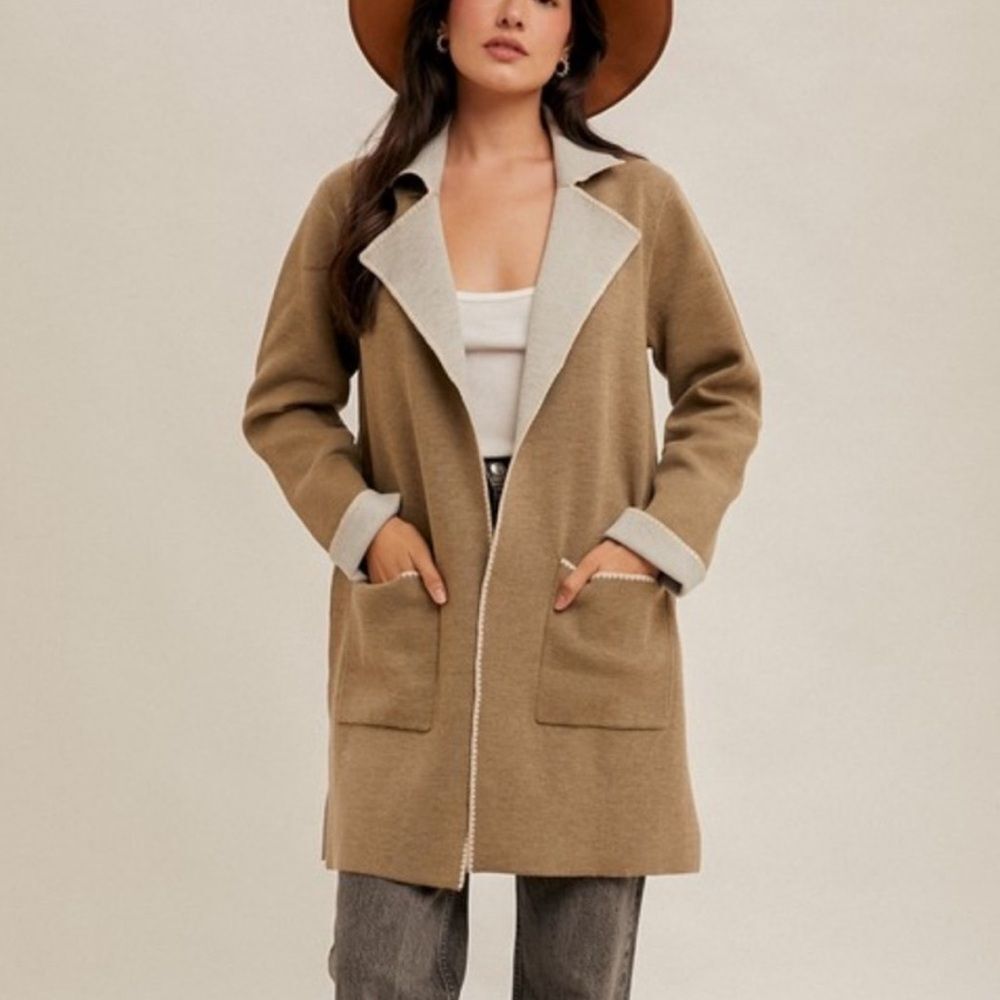 NWT Hem & Thread Stitch detailed coatigan/ shacket sz LG